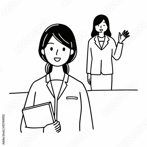 Happy young Asian saleswoman looking at camera welcoming client. Smiling woman executive manager, secretary offering professional business services holding digital tablet standing in office. Portrait
