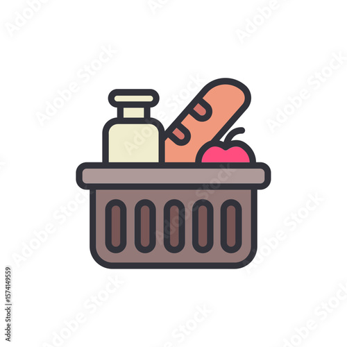 Basket Full Of Healthy Fresh Food Illustration With Transparent Style