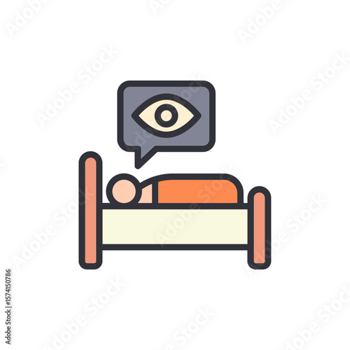 Illustration Of A Person Asleep In Bed With Symbolic Eye Overhead