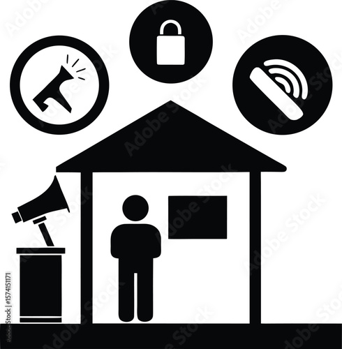 Rural corona awareness shelter with an info poster layout