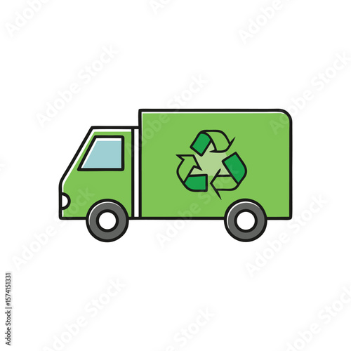 Green truck with recycling symbol for eco transport