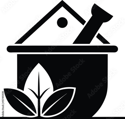 Rural herbal medicine dispensary with a mortar and pestle