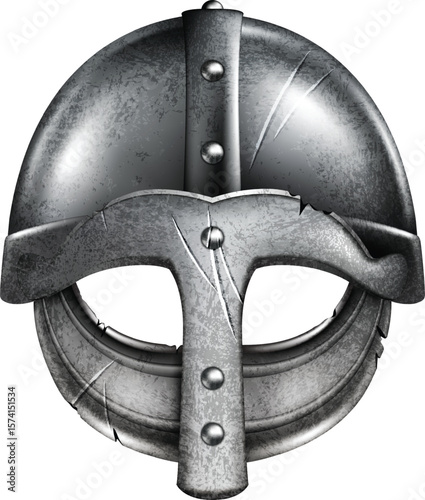 Medieval Viking helmet on white background. Highly realistic illustration.