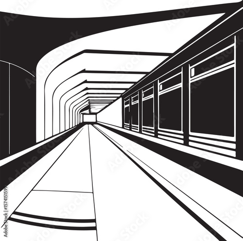 Speeding through the urban tunnel, a metro train arrives at the station platform, a blur of motion and light