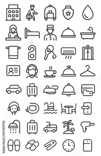 Hotel Line Icons Pack – Unique Outline Symbols for Hospitality, Room Service, Travel Booking