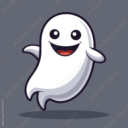 Friendly smiling white cartoon ghost happy