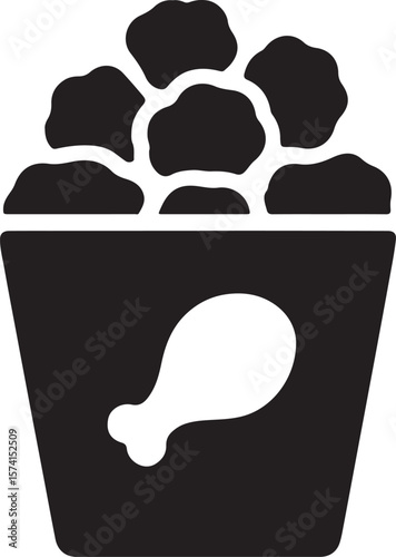 Silhouette vector of popcorn chicken icon, ideal for fast food, fried snacks, and restaurant menu designs. EPS file.