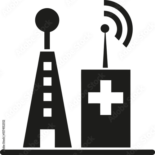 Satellite-connected telehealth hospital tower with an antenna