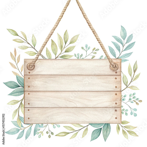Wooden frame  summer tree clipart watercolor