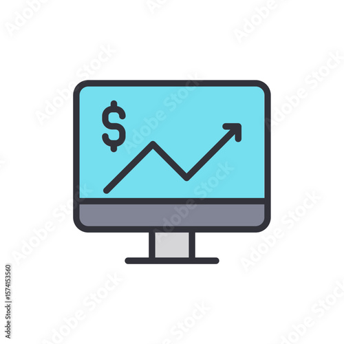 Modern Computer Displaying Financial Growth With Dollar Sign And Arrow Up