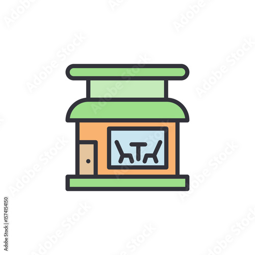 Charming Cafe Building Icon Design With Playful Colors And Graphics