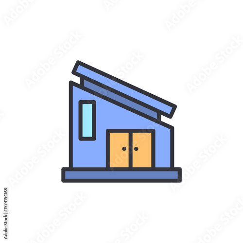 Stylish Blue Building With Unique Roof Design On Transparent Backdrop