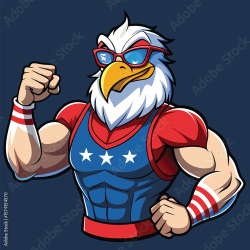 Muscular patriotic eagle flexing arm cartoon