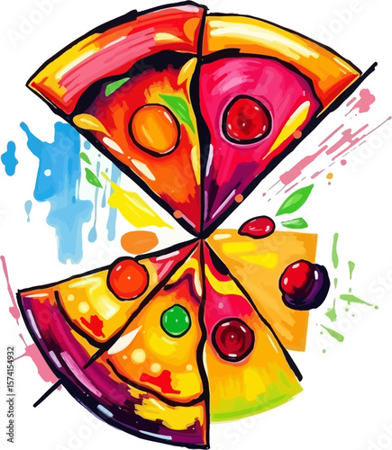 Pizza Slicer logo painting featuring bright colors