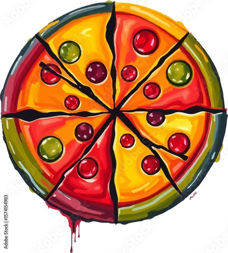 Pizza Slicer logo painting featuring bright colors