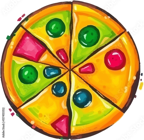 Pizza Slicer logo painting featuring bright colors