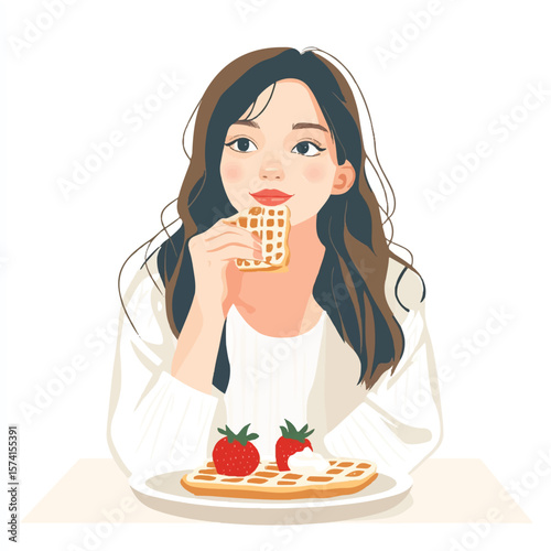 a girl eating waffles