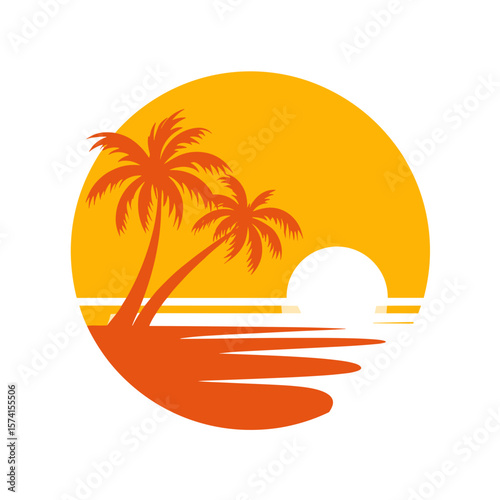 Summer Beach Vector Icon, Logo
