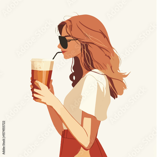 a girl holding a glass of iced latte