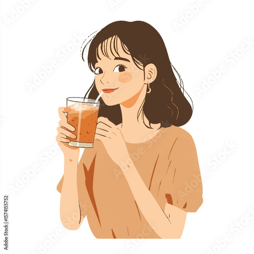 a girl holding a glass of iced latte