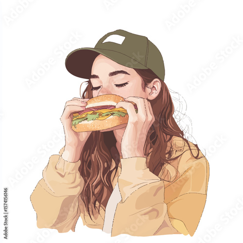 a girl eating a sandwich