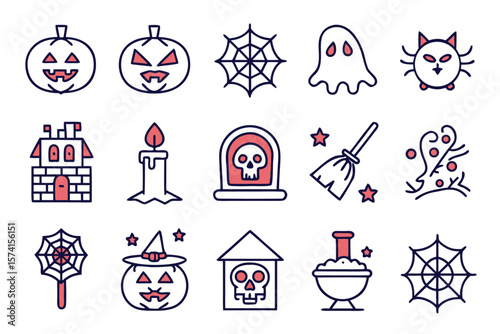 Festive halloween silhouette elements collection featuring spooky characters and objects for seasonal decorations and graphic design projects
