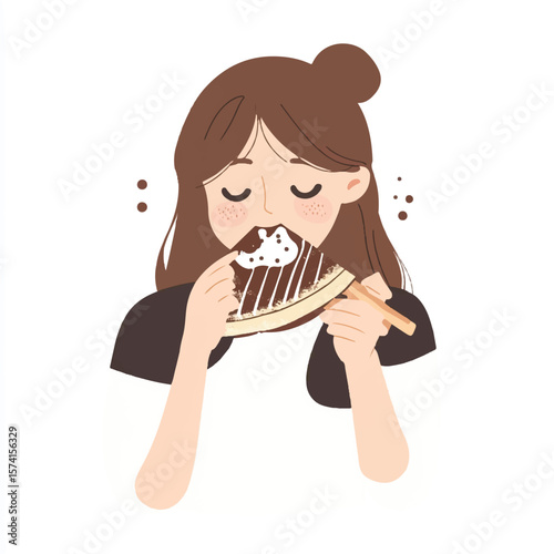 a girl eating crepe with chocolate filling