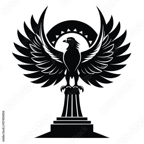 Stylized black eagle on pedestal silhouette white