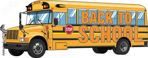 A yellow school bus with back to school written on the side of the bus