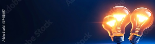 Two glowing incandescent light bulbs against a dark blue background with a subtle light flare.