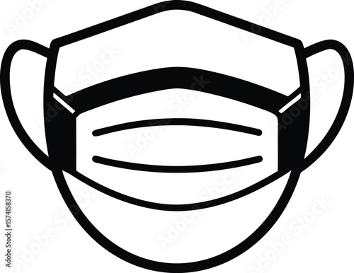 Surgical face mask icon with ear loops and folds