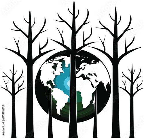 Tree Trunks Holding Up Earth Black Vector Symbol