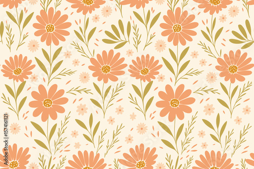 Floral Abstract Seamless Pattern, Suitable for Fashion Design, Decoration, Fabric, Wallpaper and Printing on Beige Background