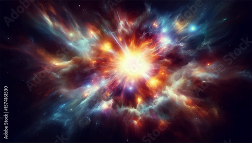 An illustration of a shining multicolored nebula in outer space. Vector graphics. EPS.