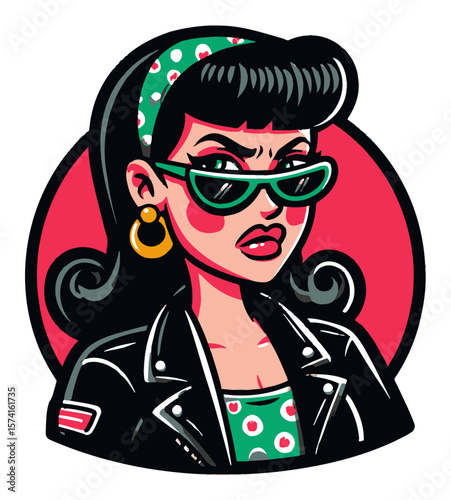 Vintage Cartoon Character with Red Hair and Leather Jacket in Bold Style