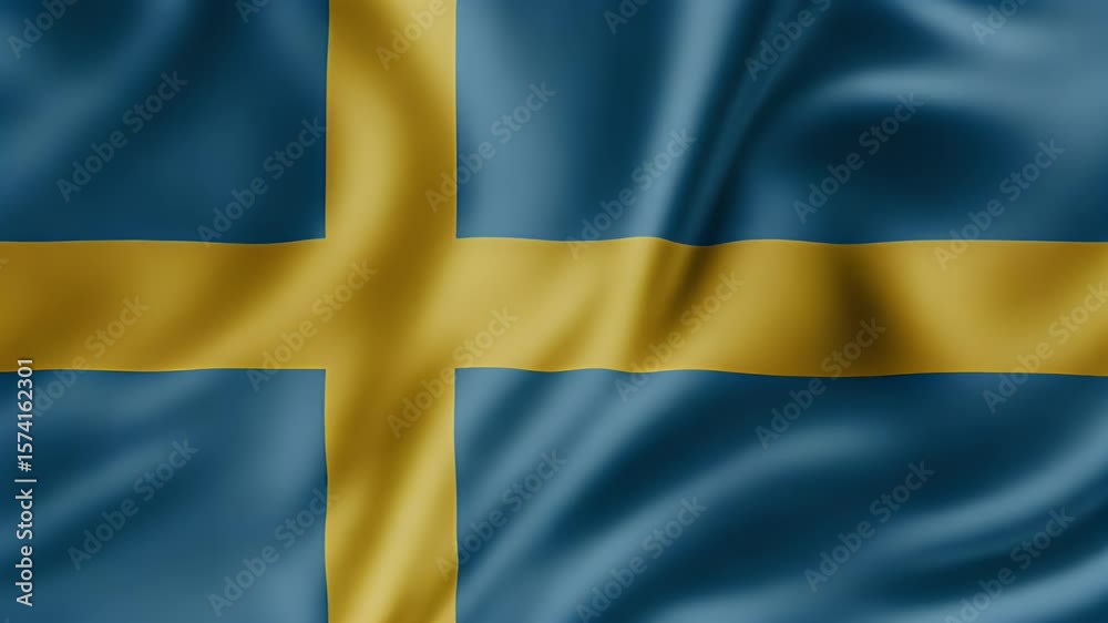 4K footage of the Swedish flag waving gently. Features a blue field with a distinctive yellow Nordic cross, symbolizing national identity and heritage.