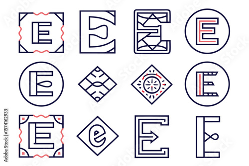 Abstract letter e logo design featuring a bold modern aesthetic with a striking combination of black yellow cyan and magenta elements for branding