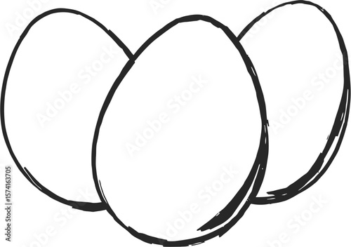 Hand drawn detailed color sketch style sketch with tight close-up image featuring black and white vector silhouette of egg