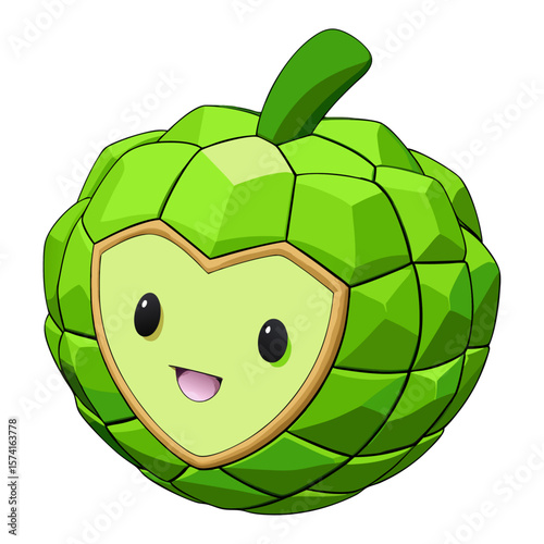 Cute green artichoke character with a heart shaped face fruit cartoon