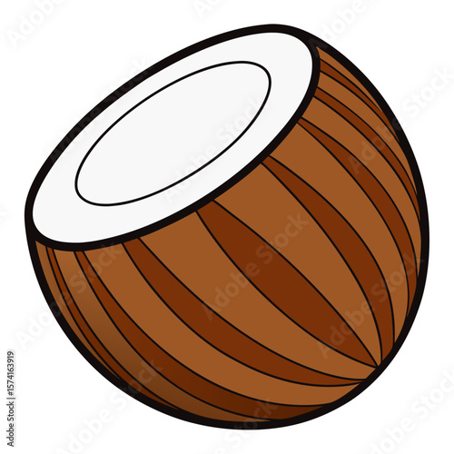 Half coconut with white flesh and brown husk tropical fruit food