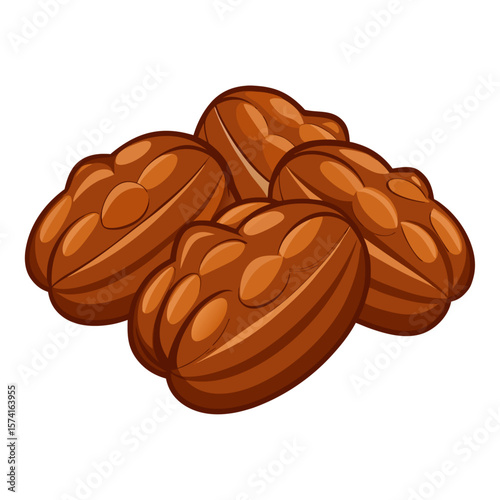 Pile of brown cocoa beans with glossy highlights chocolate food