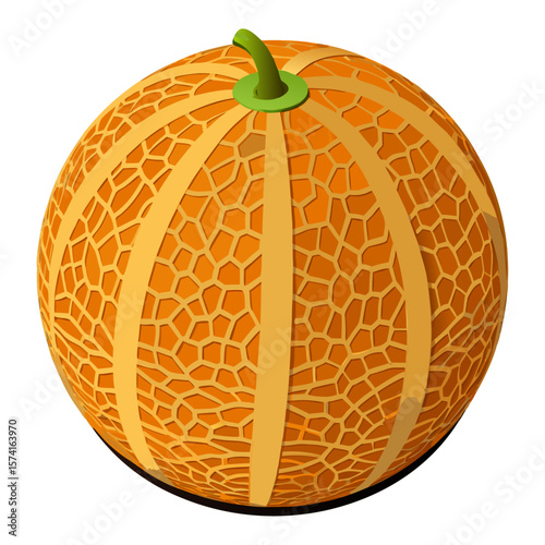Ripe Cantaloupe Fruit With Green Stem melon orange