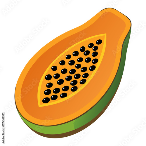 Slice of ripe papaya with black seeds fruit tropical