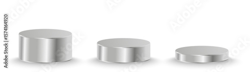 3D silver display podiums for showcasing luxury cosmetic products, elegant stage for beauty branding or ads.