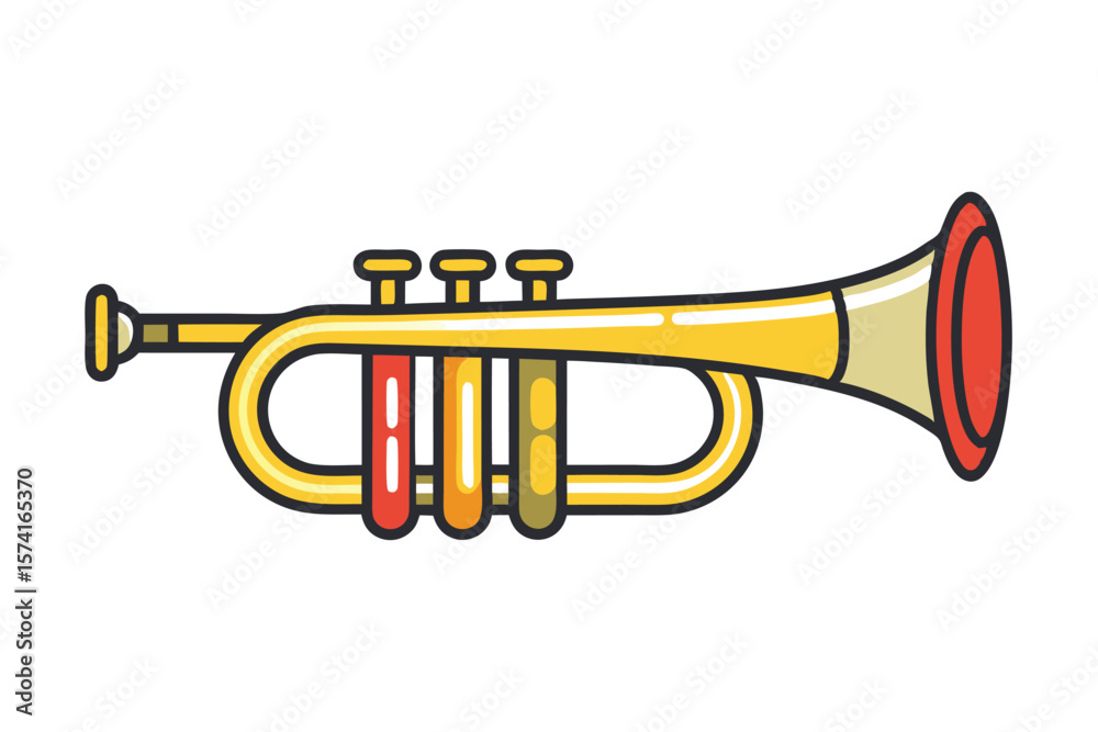 Obraz premium Cartoon Trumpet Illustration with Vibrant Colors and Bold Outlines for Children's Educational Material and Musical Instrument Learning