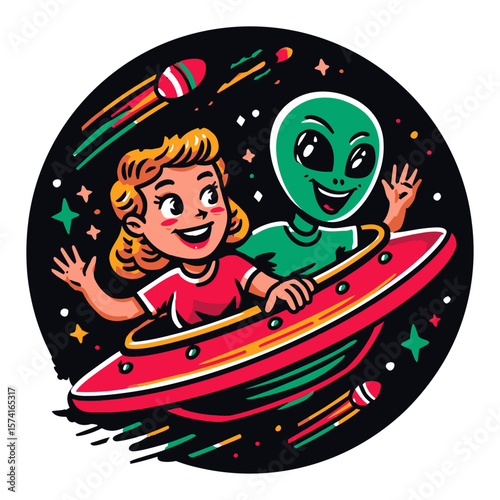 Cartoon Children Discover Aliens and Crystals in a Colorful Space Adventure