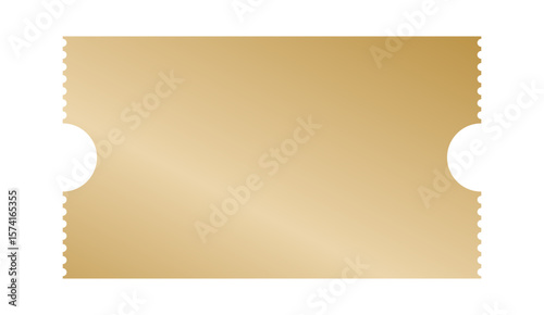 Realistic gold ticket on white background, perfect for VIP access, raffle, lottery, or event invitation designs.
