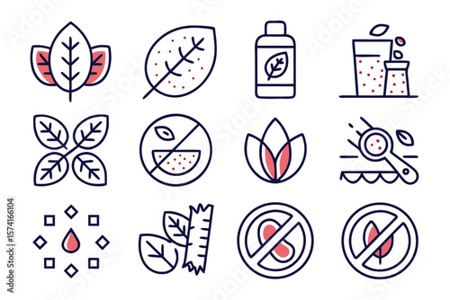 Comprehensive collection of natural allergen food symbols and organic dietary elements presented as a unified graphic set for clear identification and labeling purposes
