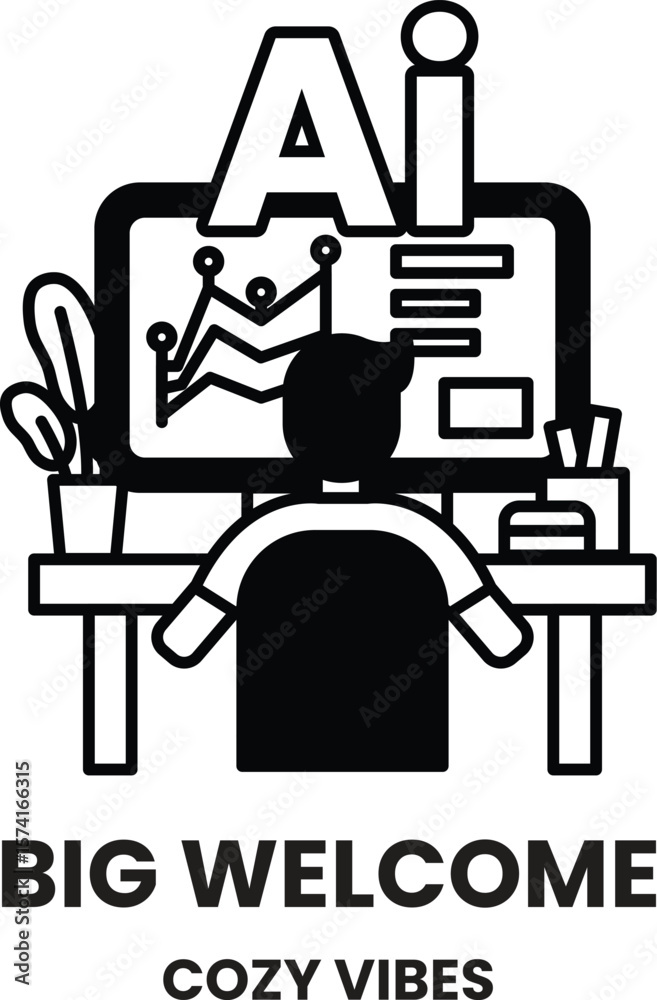 Fototapeta premium A man is sitting at a desk in front of a computer monitor