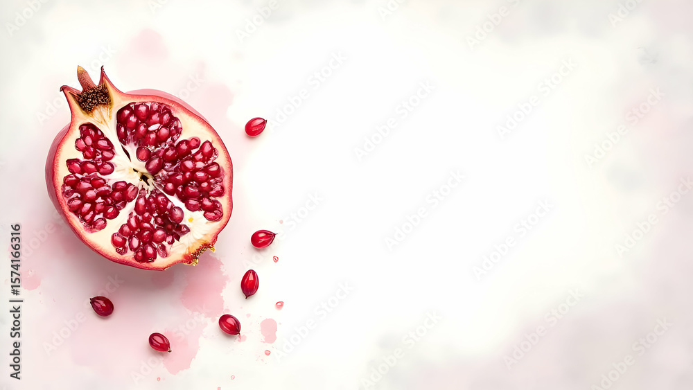 custom made wallpaper toronto digitalFresh Pomegranate Fruit with Seeds on White Background.
Healthy Superfood Concept with Vibrant Pomegranate.
Elegant Food Banner with Pomegranate and Copy Space.